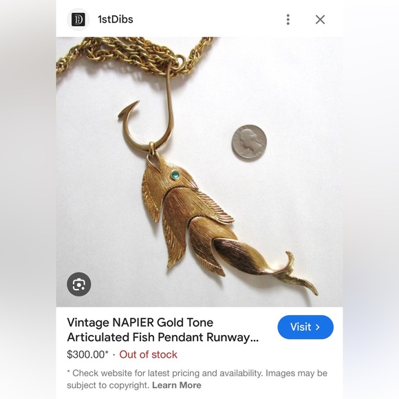 NAPIER 1971 Francis Fujio Articulated Fish on a Hook Pendant Necklace - Picture 9 of 10